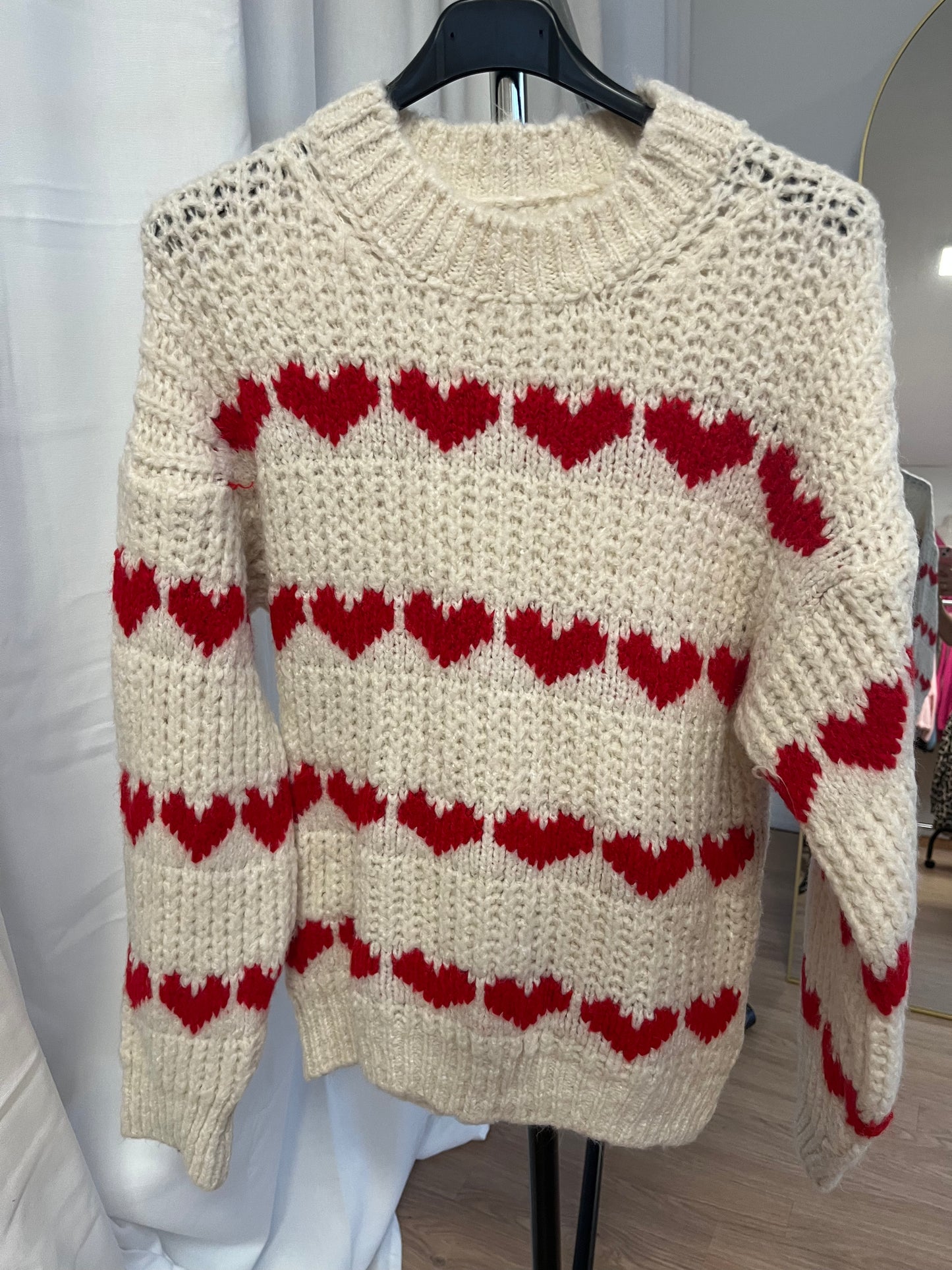 SALE Strickpullover "Luisa" (Herzen - beige-rot)