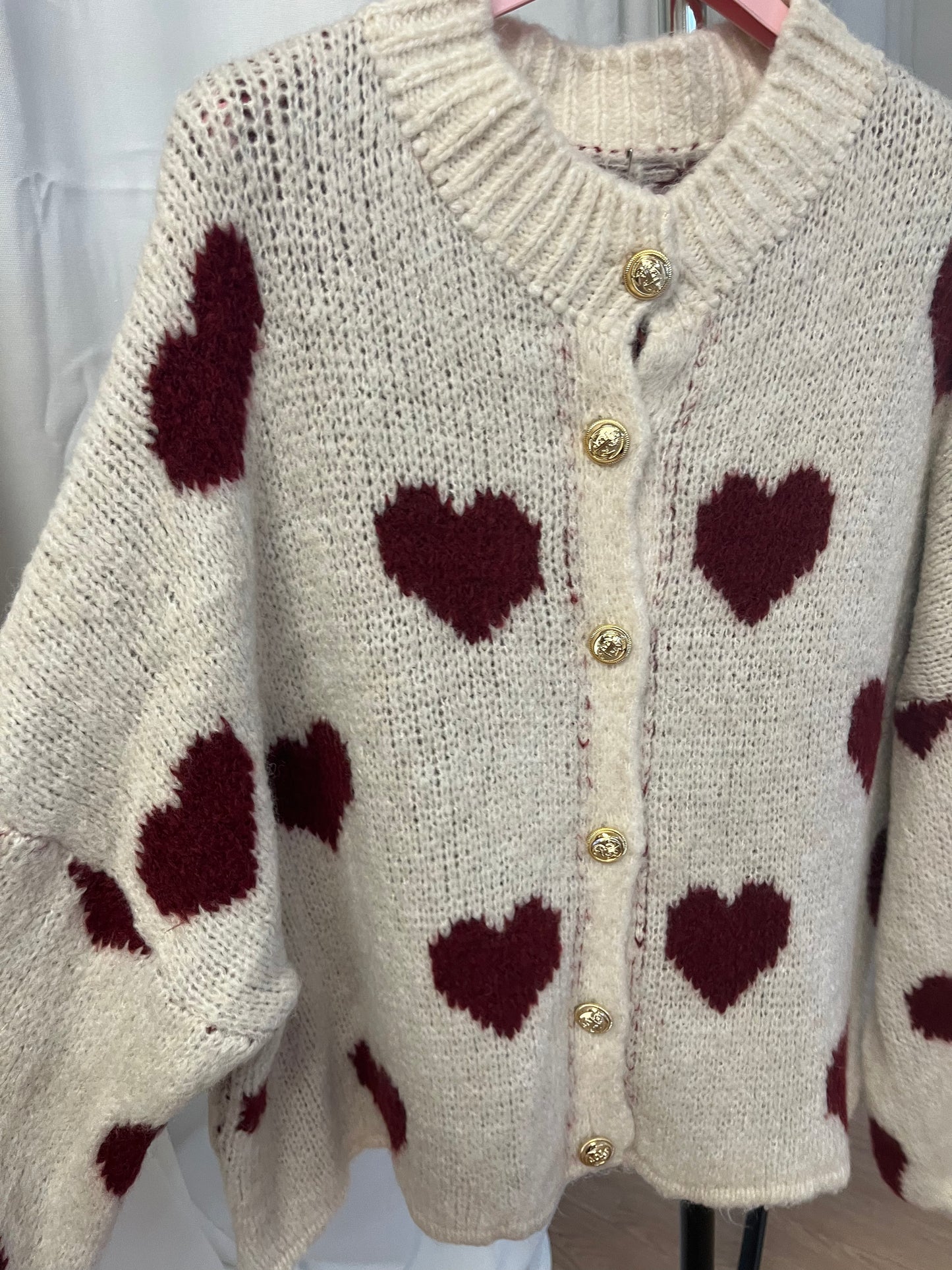 Cardigan "Olivia" (Herzen - beige-rot)