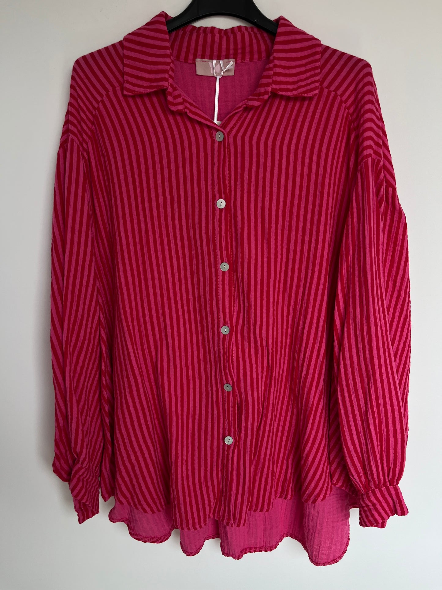 Musselin Bluse Streifen (pink-rot)
