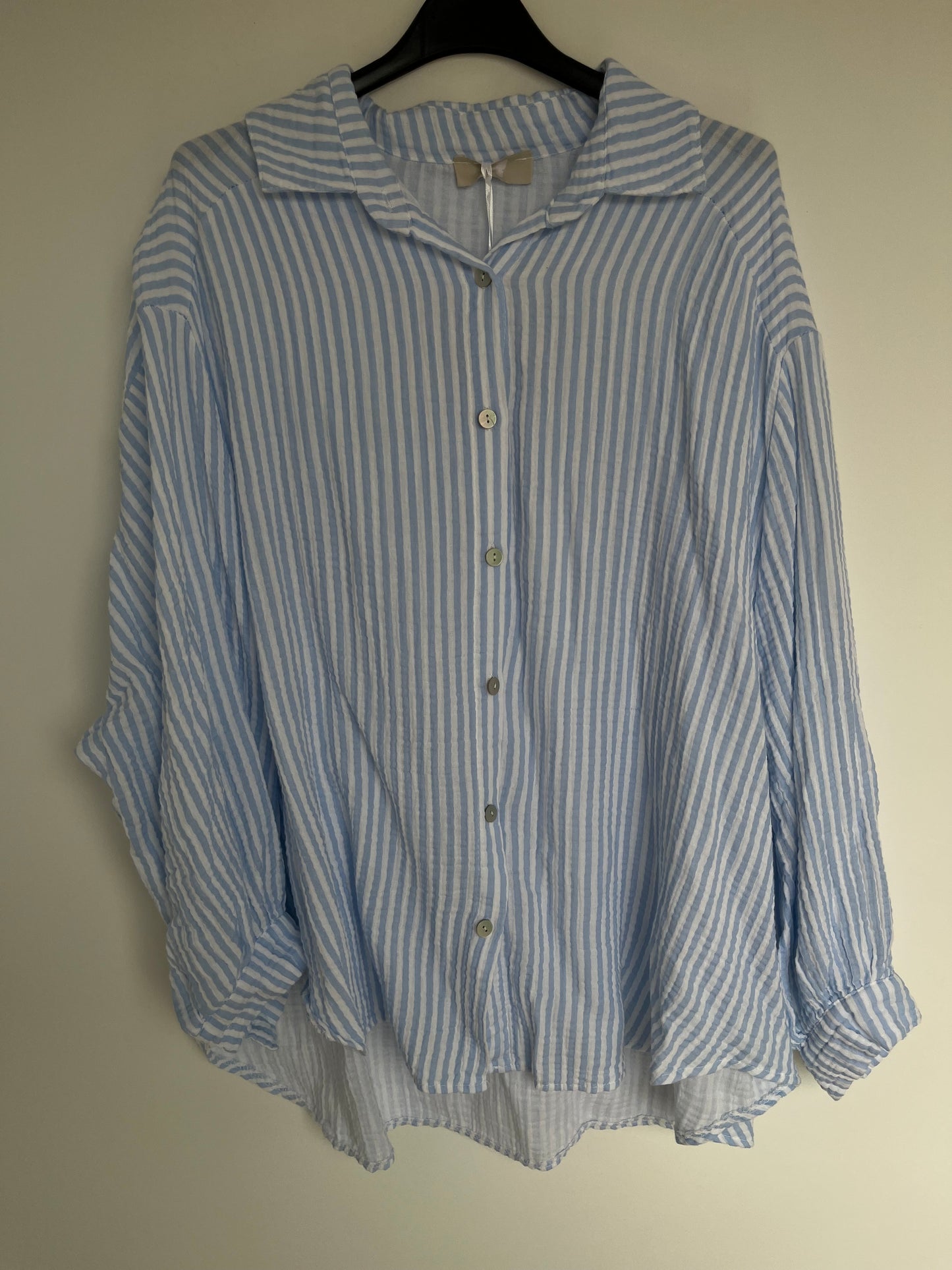 Musselin Bluse Streifen (hellblau)