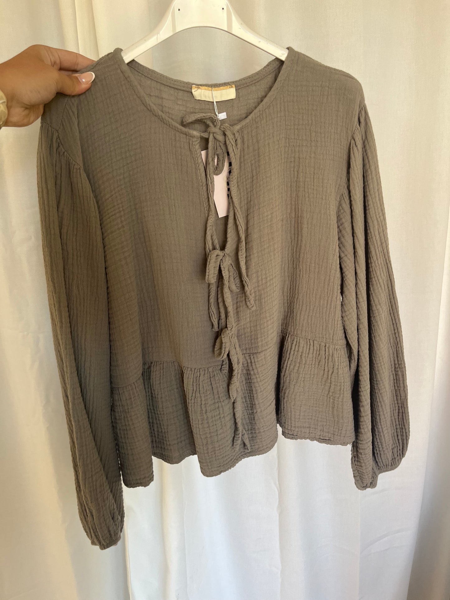 Musselin Schleifen Bluse "Frieda" (Taupe)