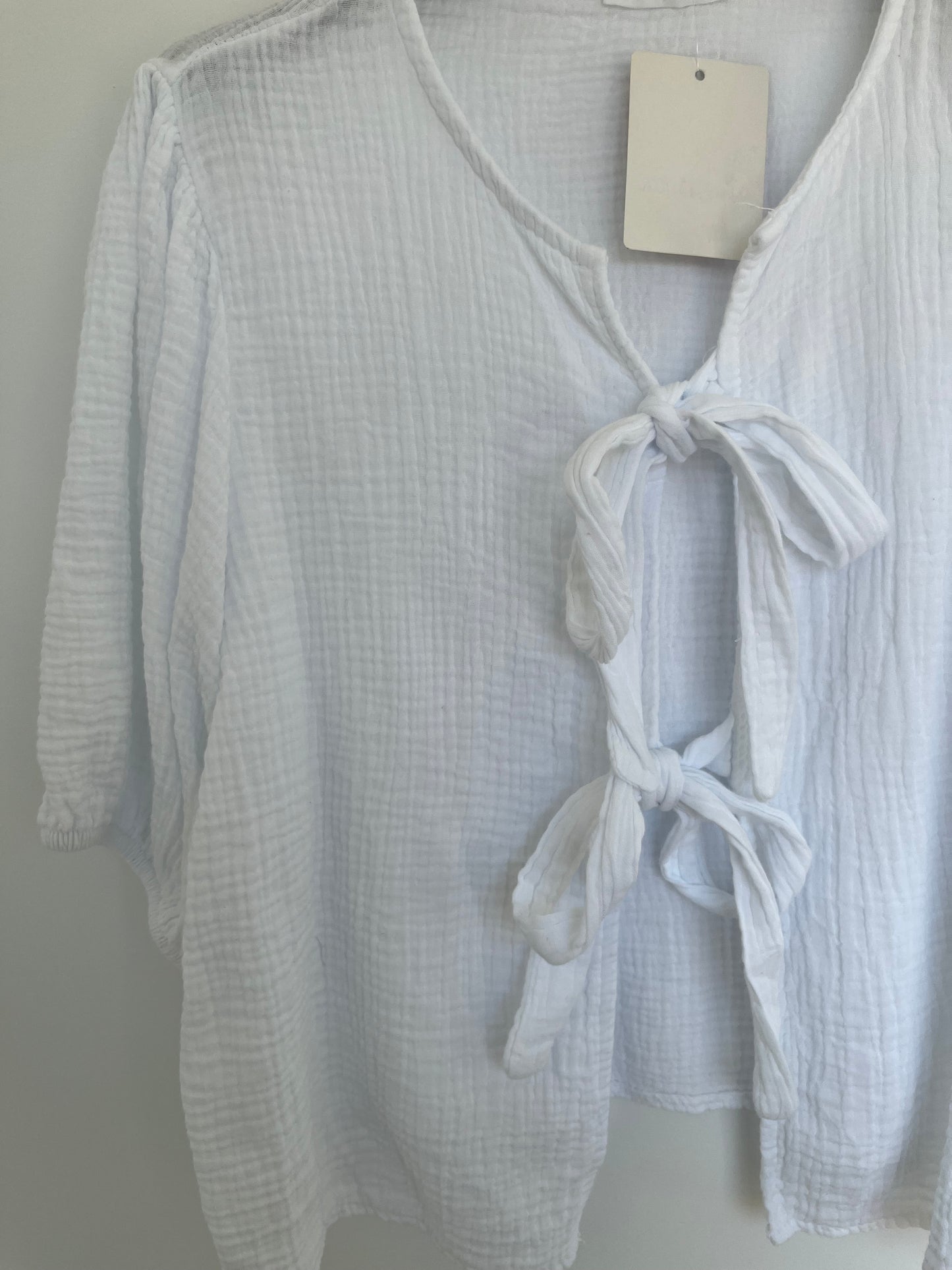 SALE Musselin Kurzarm-Bluse Schleifen "Leni" (weiß)