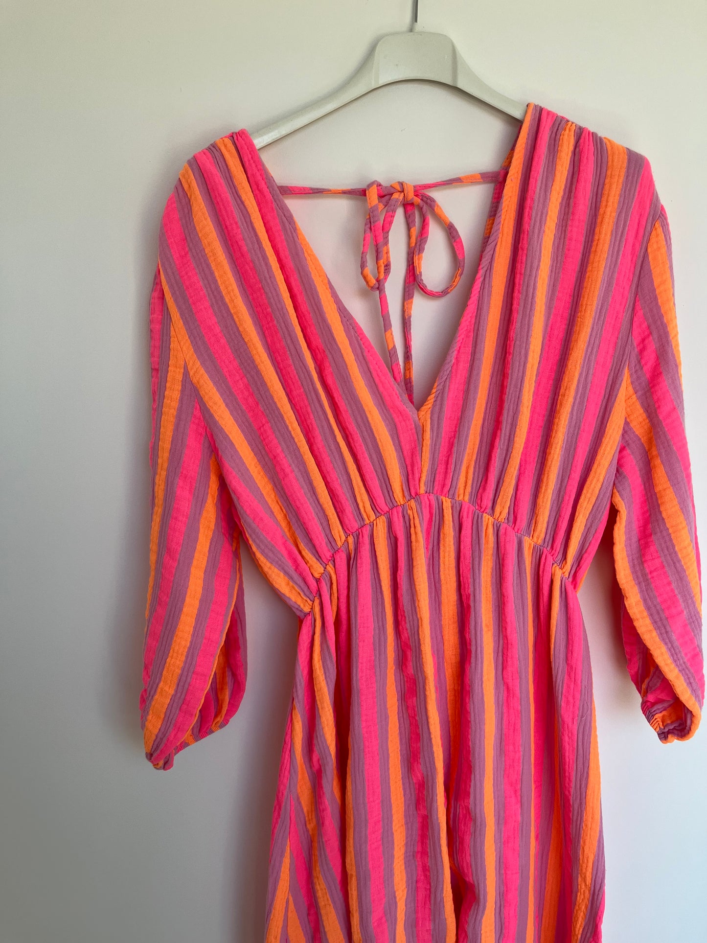 Musselin Kleid "Amelie" Streifen (pink-orange)