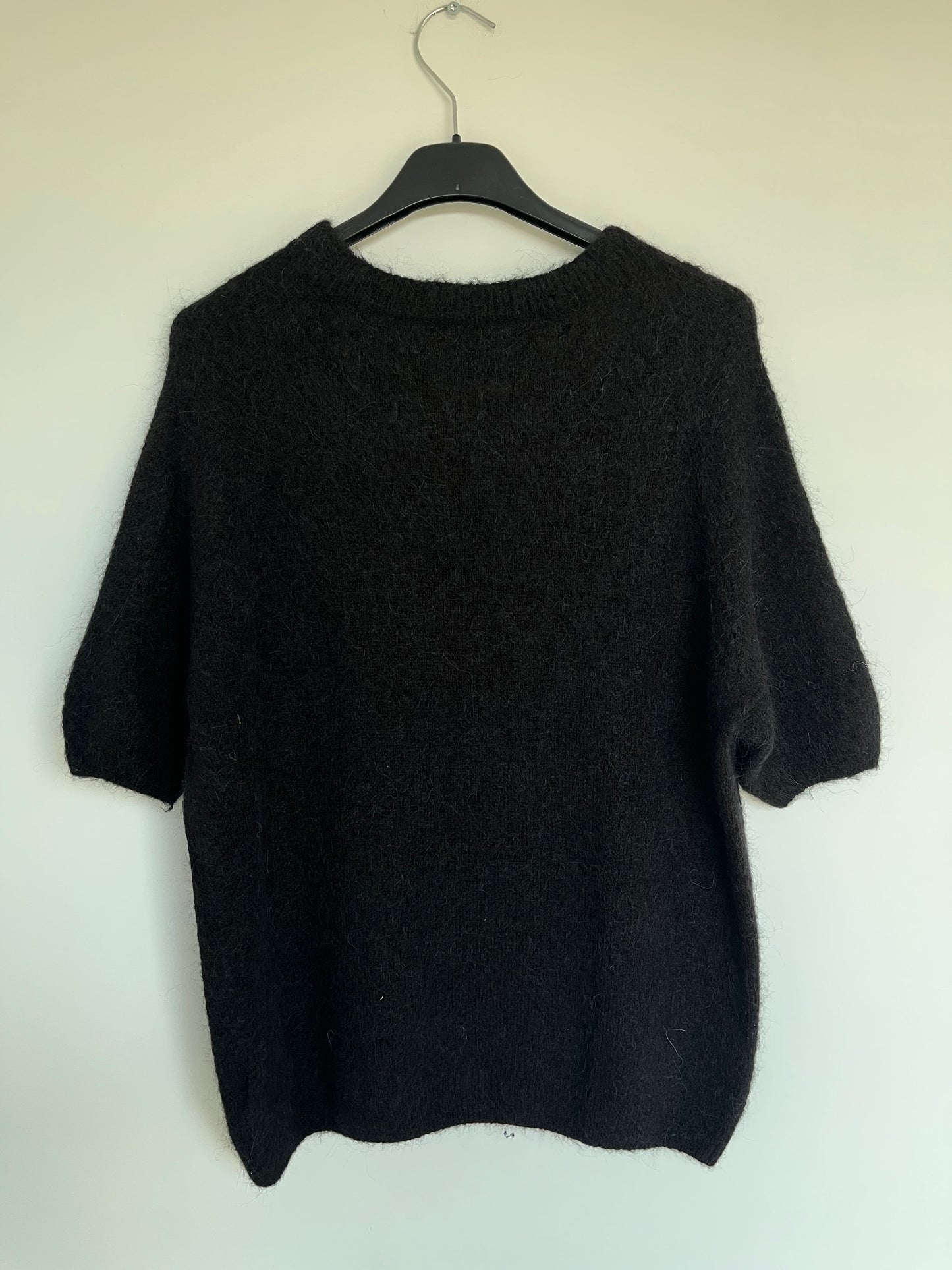 Kurzarm-Pullover Alpaca Wolle "Sofia" (schwarz)