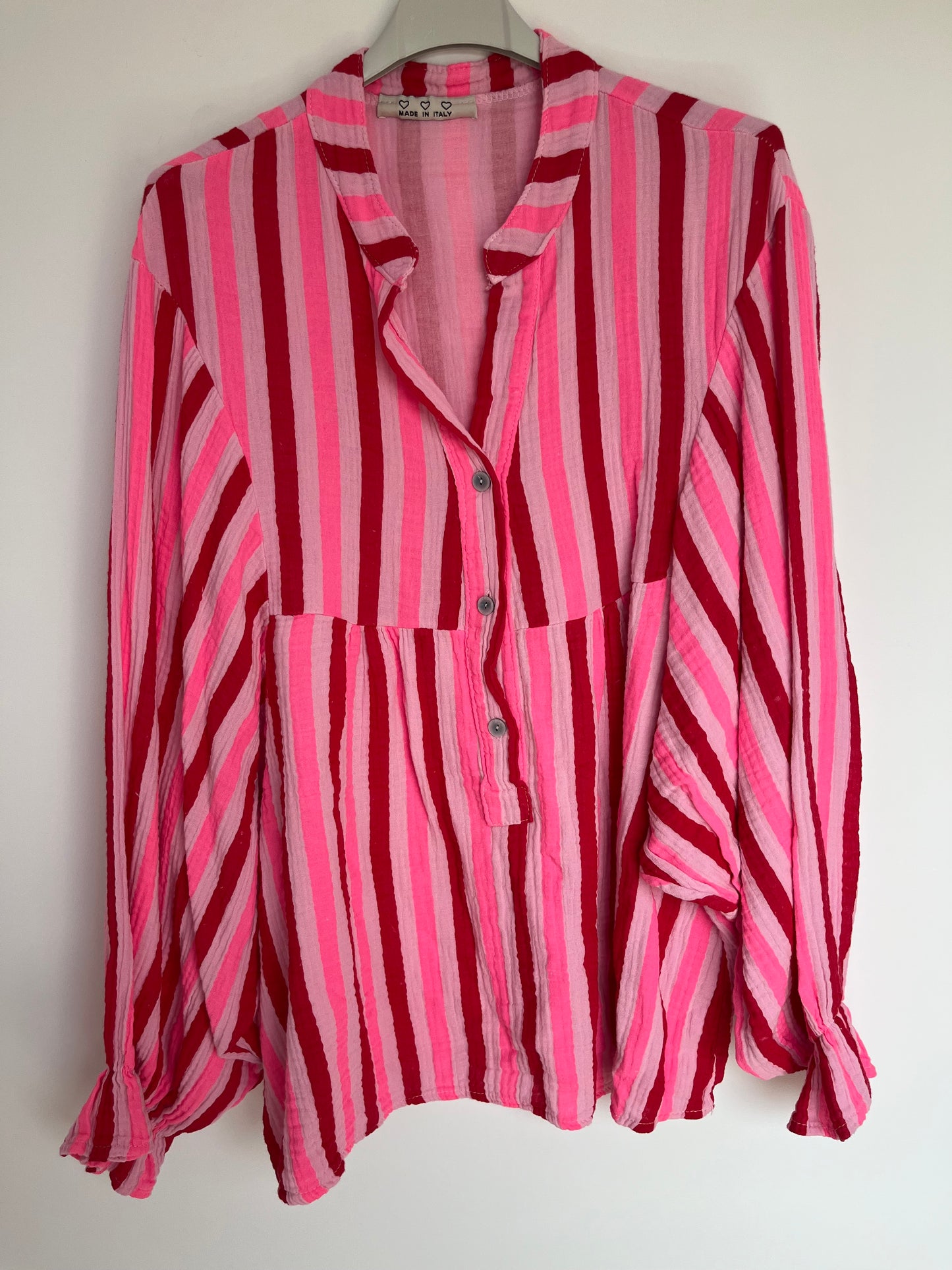 SALE Musselin Bluse Tunika "Valeria" Streifen (rosa-pink)