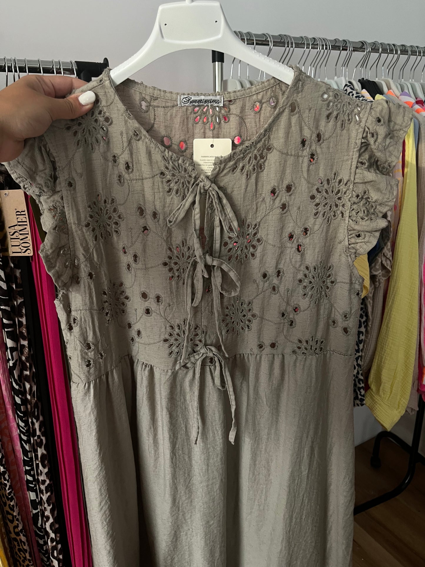 Leinen Kurzarm-Kleid "Irina" (taupe)