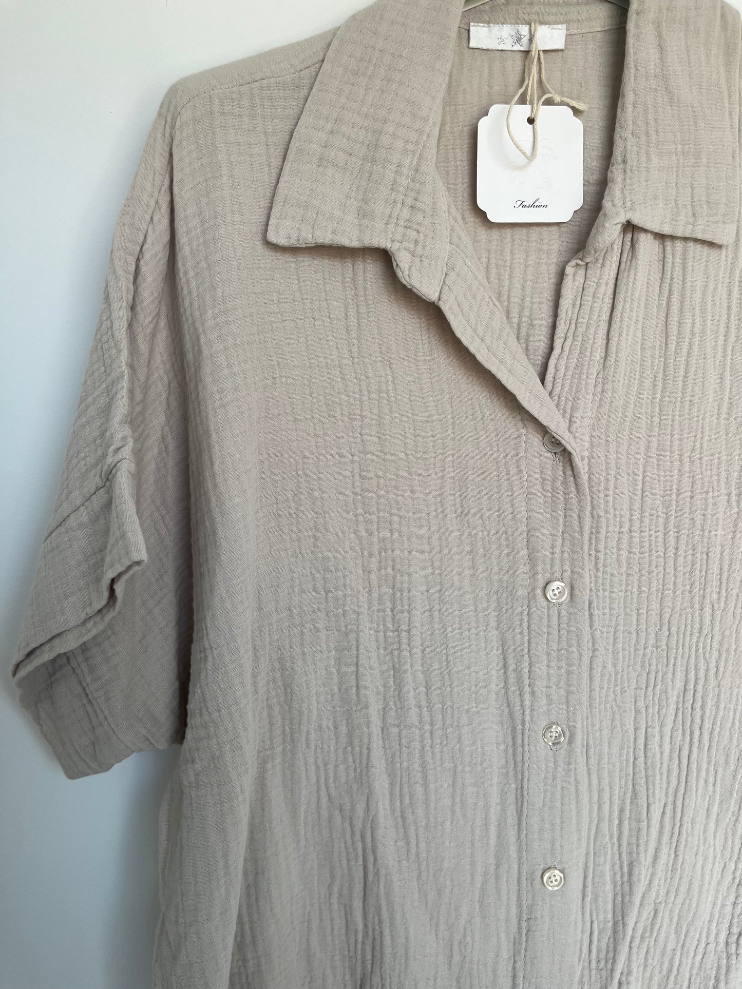 SALE Musselin Kurzarm Bluse (beige)