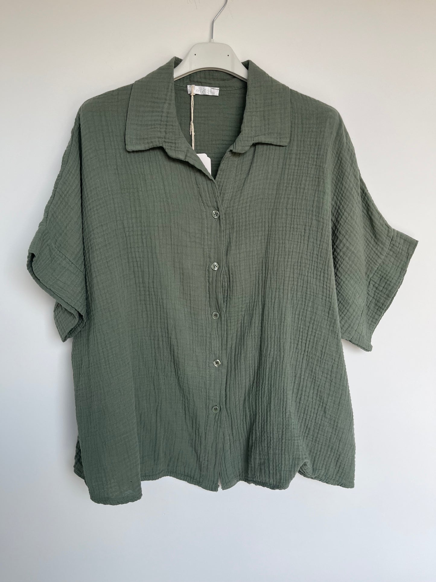 SALE Musselin Kurzarm Bluse (khaki)