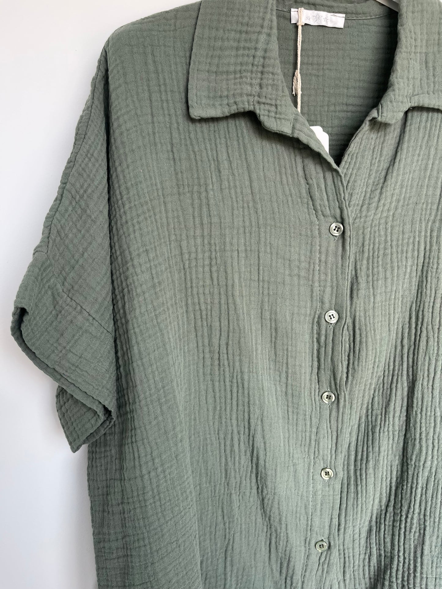 SALE Musselin Kurzarm Bluse (khaki)