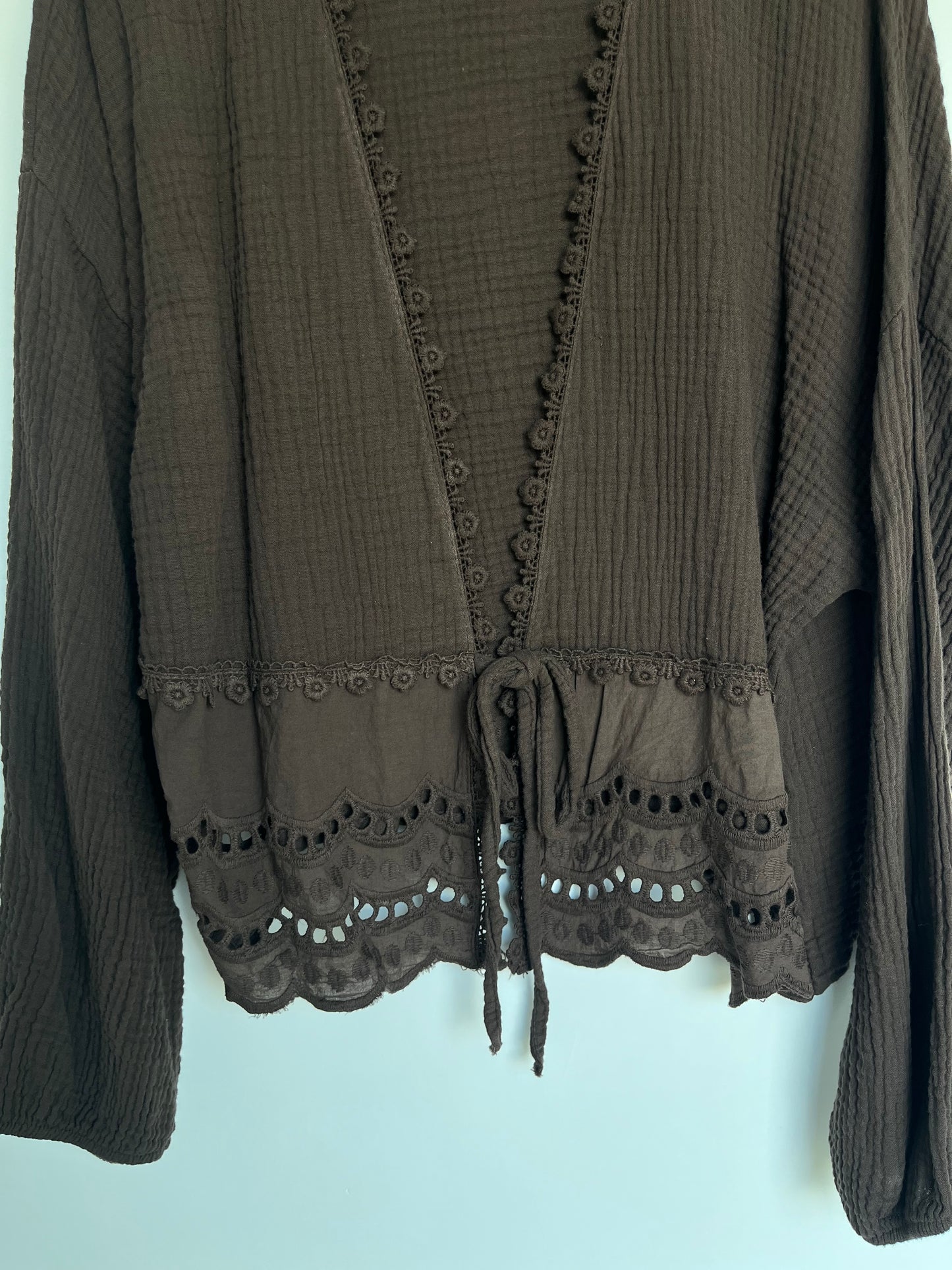 SALE Musselin Bluse "Rüschen" (braun)