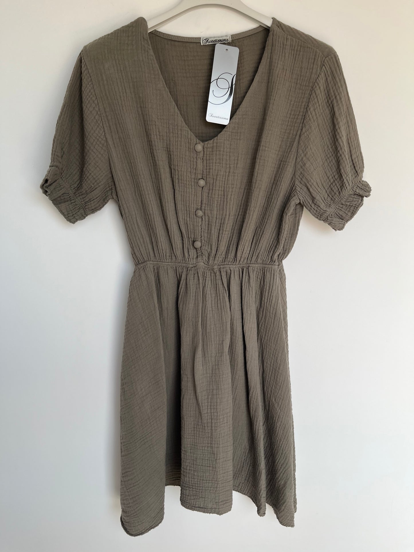 SALE Musselin Kurzarm Kleid "Nina" (taupe)