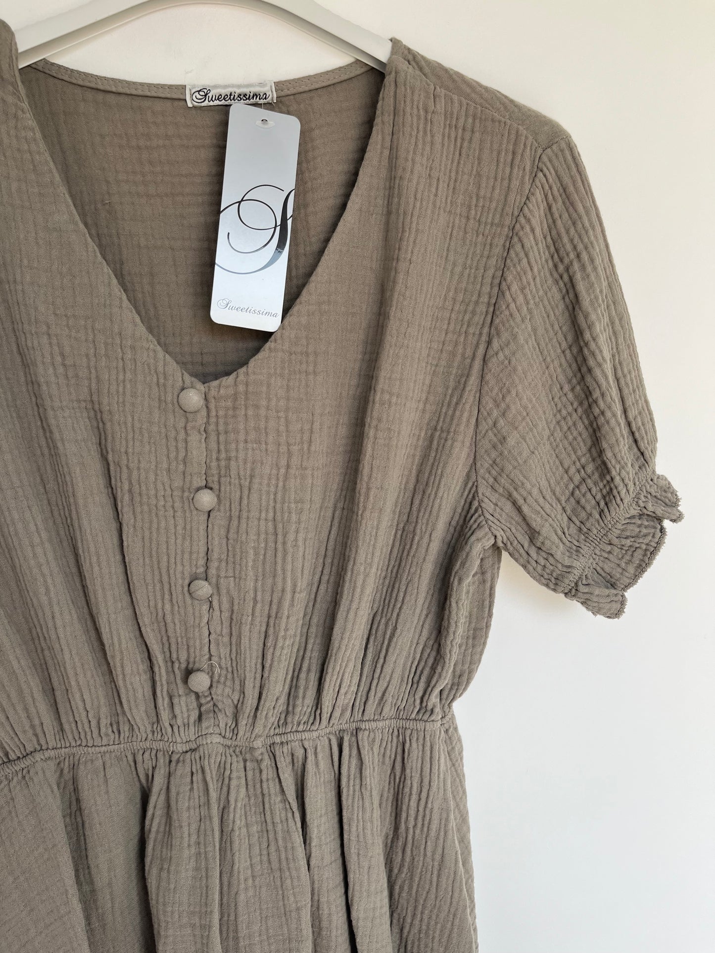 SALE Musselin Kurzarm Kleid "Nina" (taupe)
