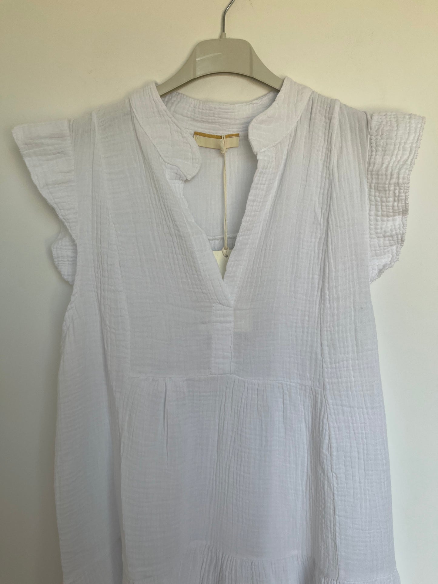 Musselin Kurzarm-Kleid "Evi" -schmal- (weiß)