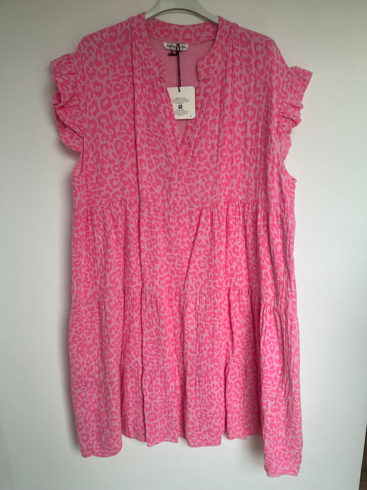 SALE Musselin Kurzarm-Kleid "Evi" (Leo - rosa-pink)