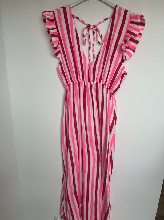 Musselin Kleid "Lena" (Streifen - pink-rot)