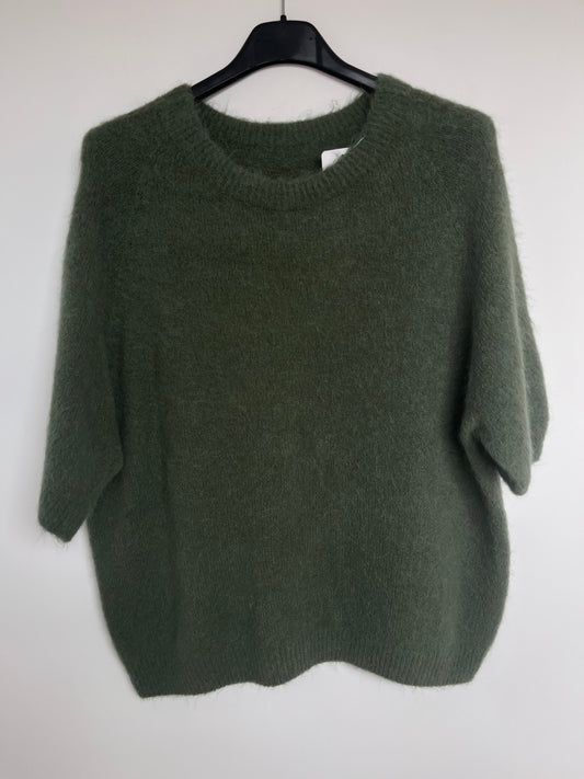 Kurzarm-Pullover Alpaca Wolle "Sofia" (khaki)