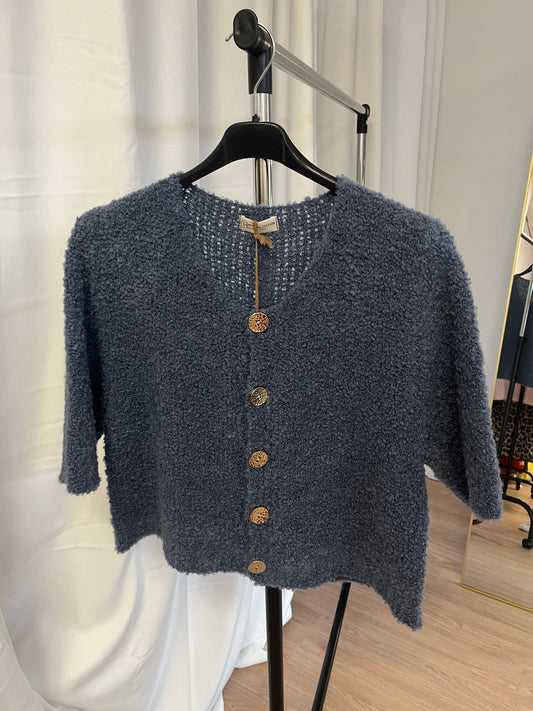 SALE Kurzarm Boucle Cardigan "Melissa" (blau)
