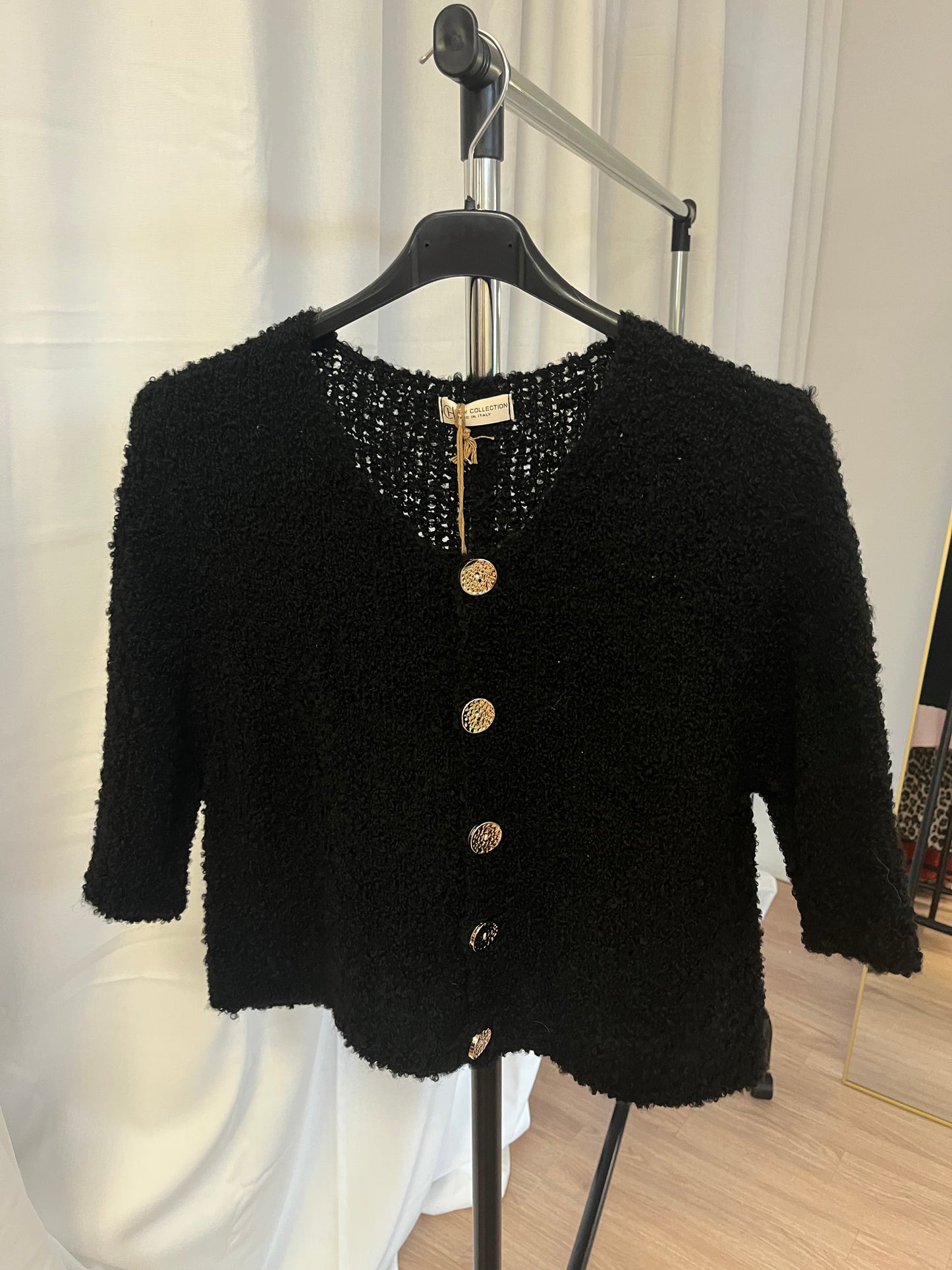 SALE Kurzarm Boucle Cardigan "Melissa" (schwarz)