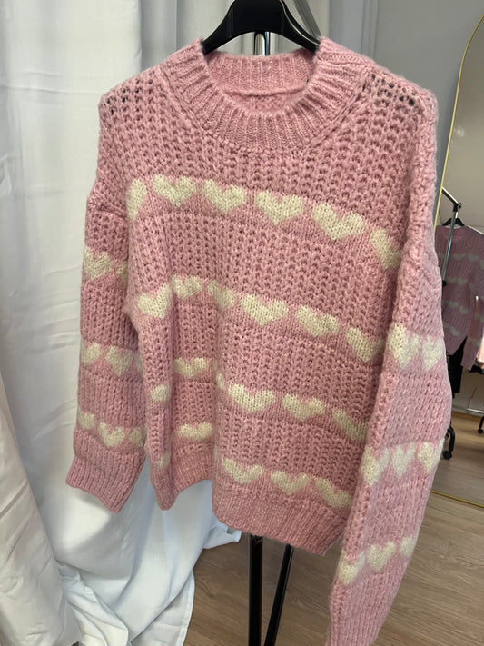 SALE Strickpullover "Luisa" (Herzen - rosa-weiß)