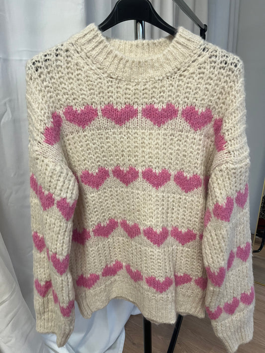 SALE Strickpullover "Luisa" (Herzen - creme-pink)