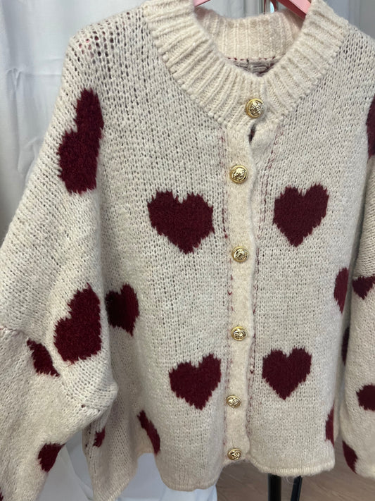 Cardigan "Olivia" (Herzen - beige-rot)