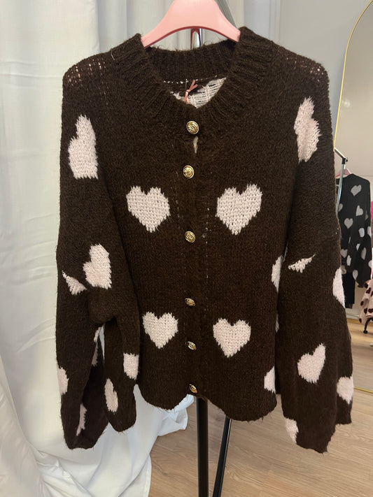 Cardigan "Olivia" (Herzen - braun-rosa)