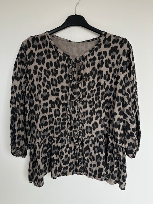 Musselin Bluse Schleifen "Jessica" (Leo - taupe)