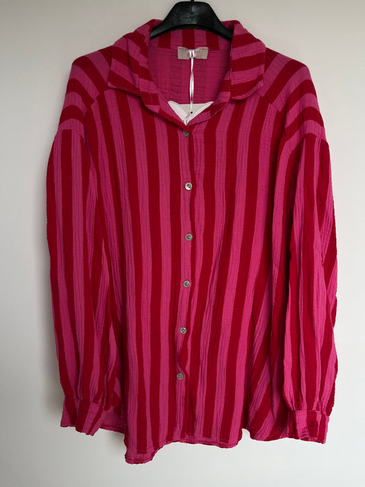 Musselin Bluse Streifen (pink-rot)