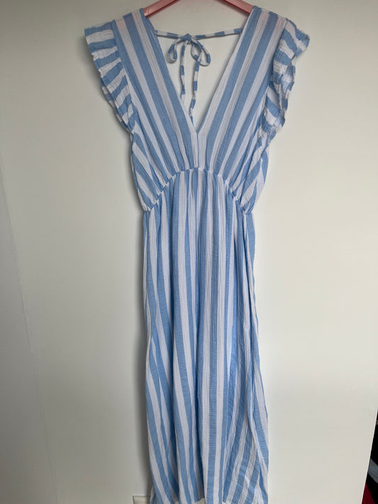 Musselin Kleid "Lena" (Streifen - hellblau)