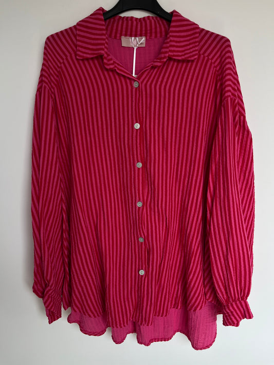 Musselin Bluse Streifen (pink-rot)