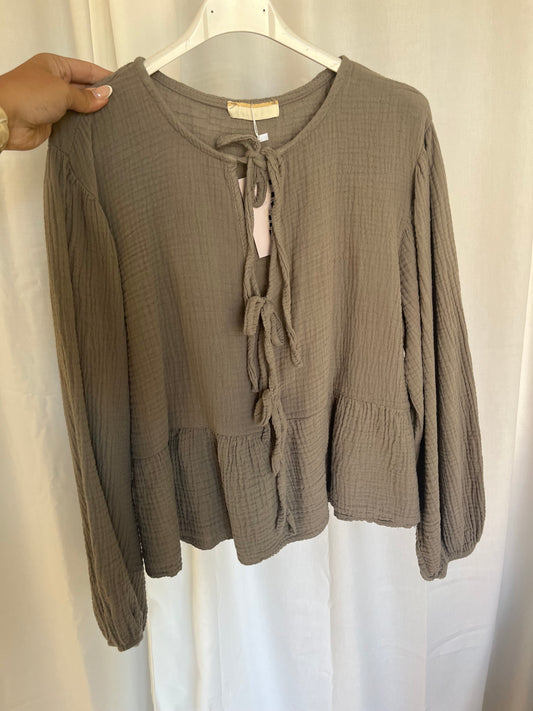 Musselin Schleifen Bluse "Frieda" (Taupe)