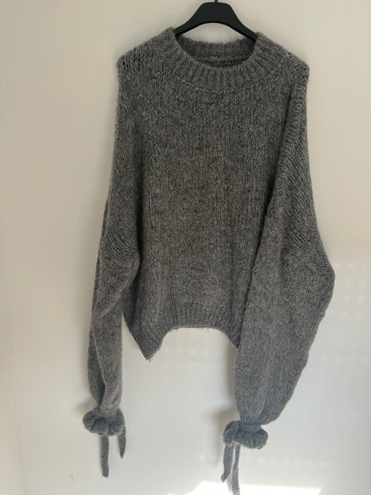 Pullover Schleifen Ärmel (dunkelgrau)