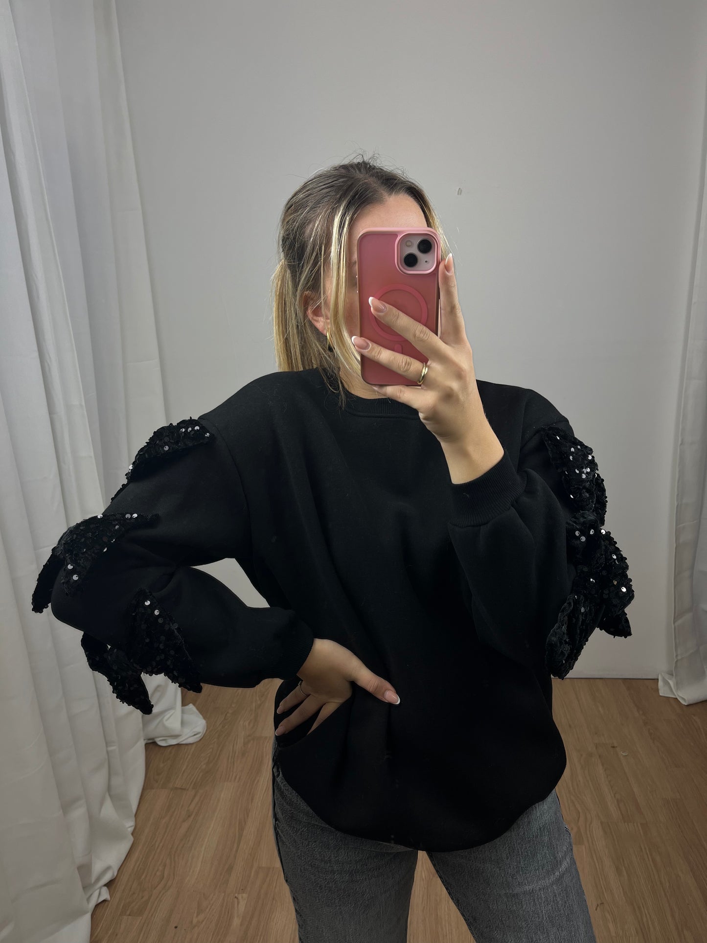 Sweatshirt Pailetten Schleife "Rina"