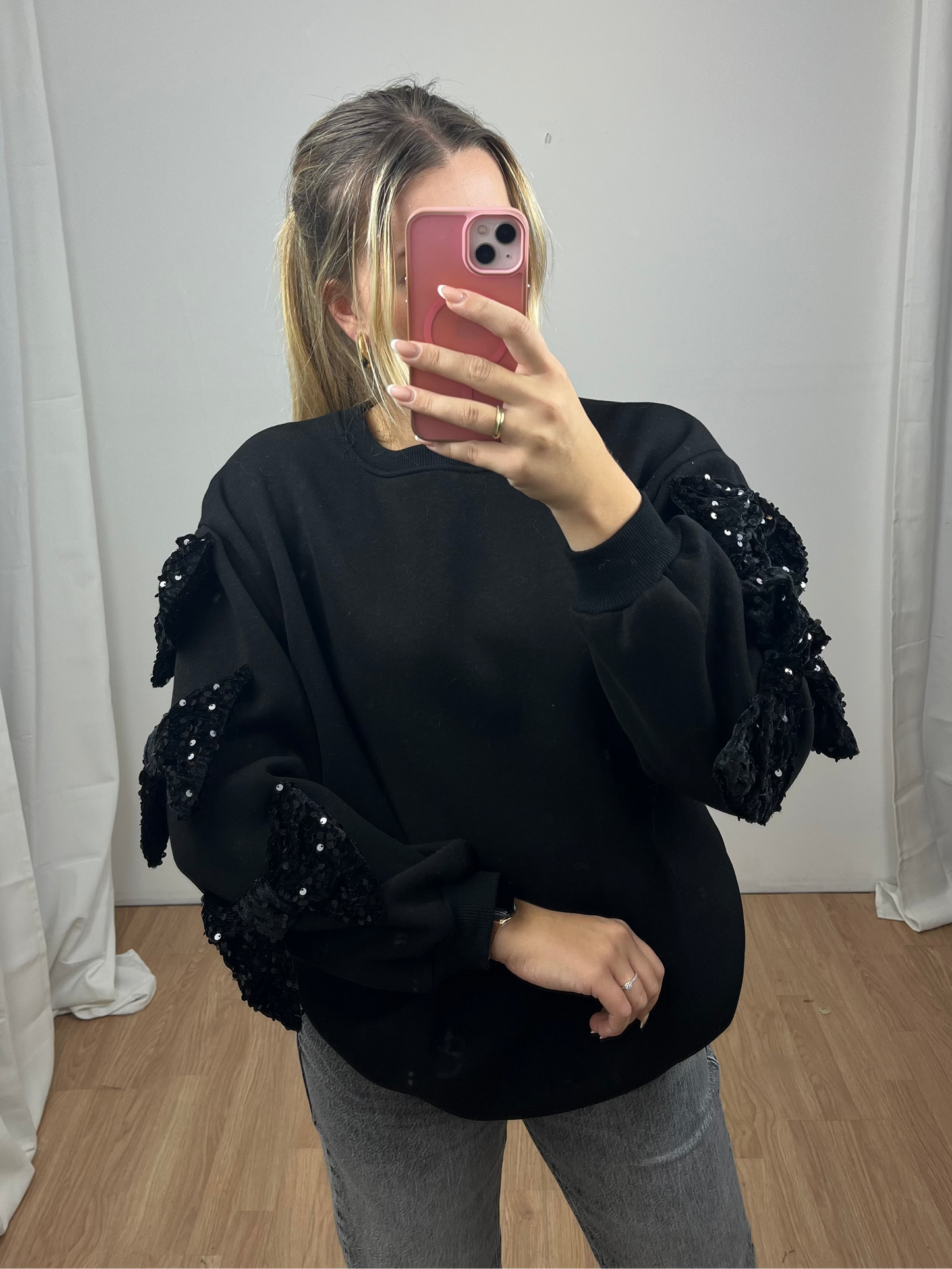 Sweatshirt Pailetten Schleife "Rina"