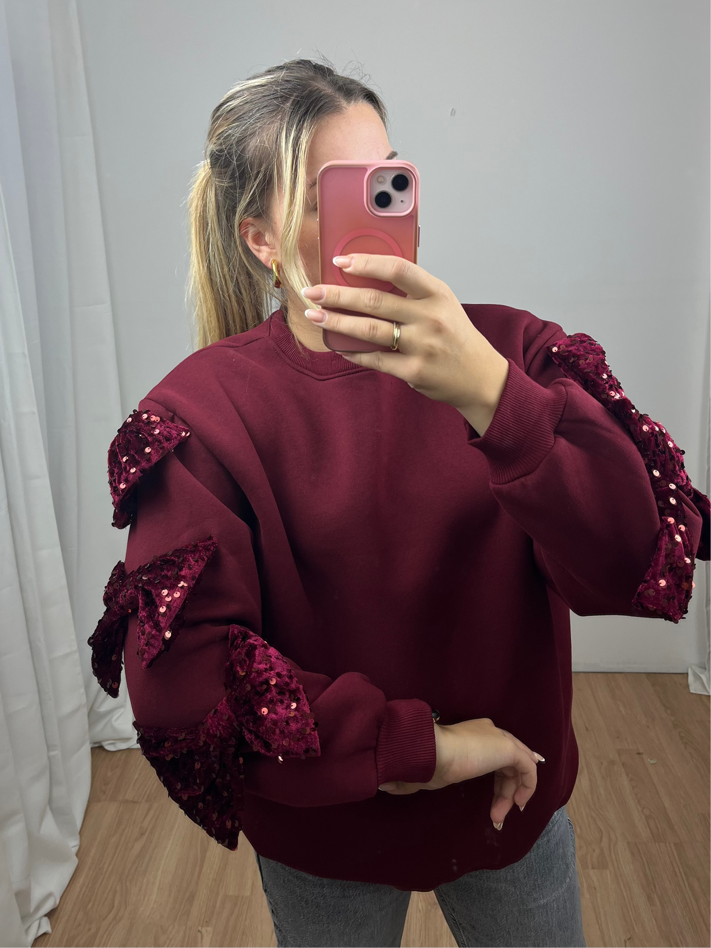 Sweatshirt Pailetten Schleife "Rina"