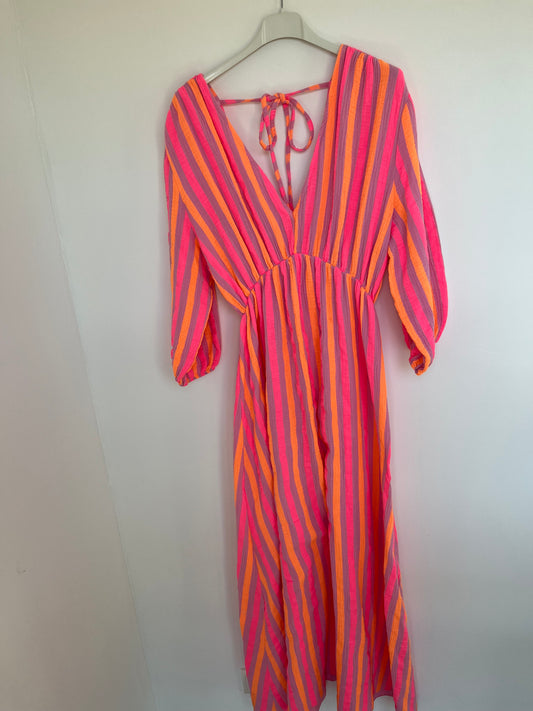Musselin Kleid "Amelie" Streifen (pink-orange)