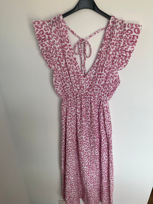 Musselin Kurzarm-Kleid "Lena" Leo (weiß-rosa)