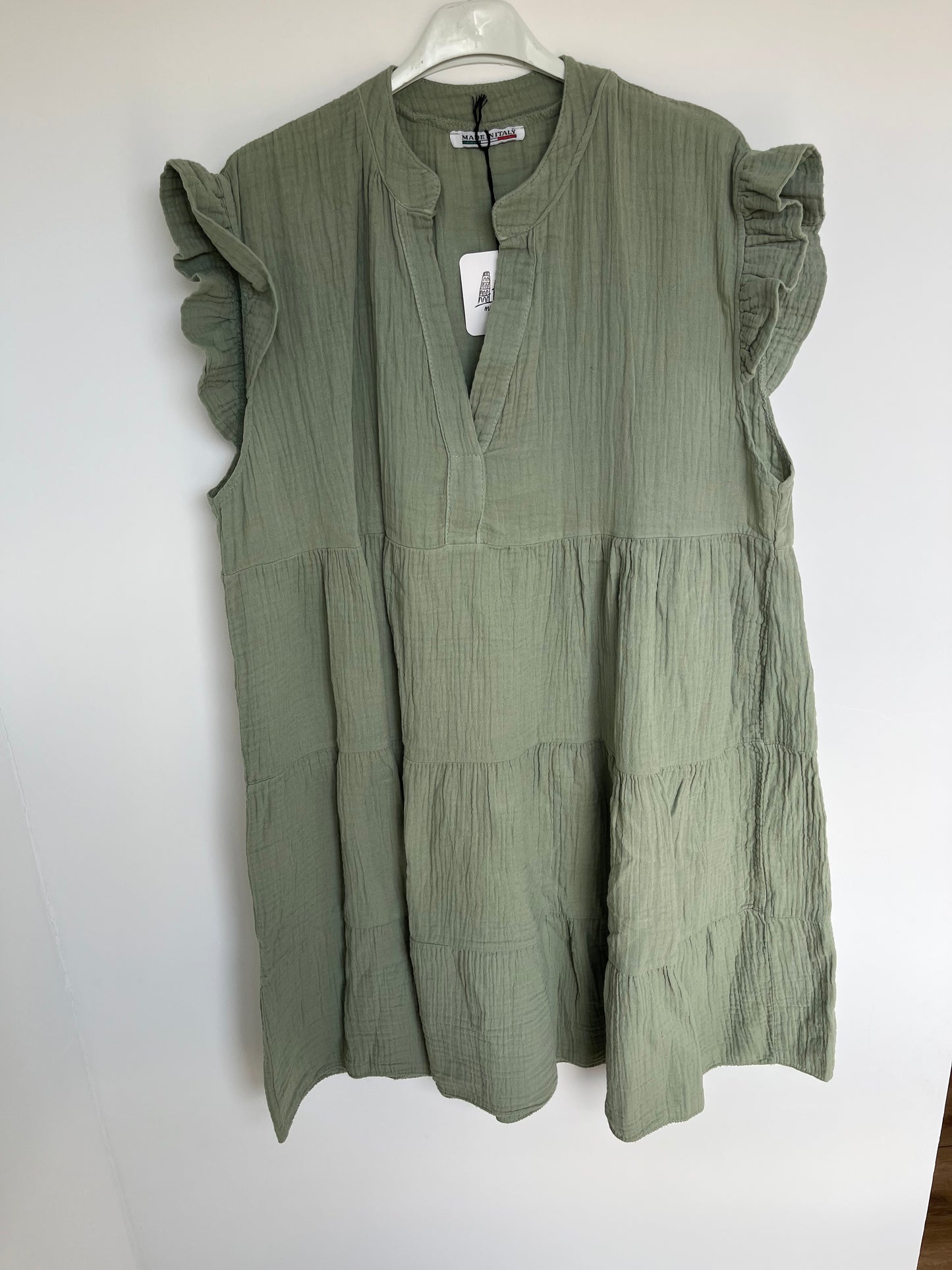 Musselin Kurzarm-Kleid "Evi" (khaki)