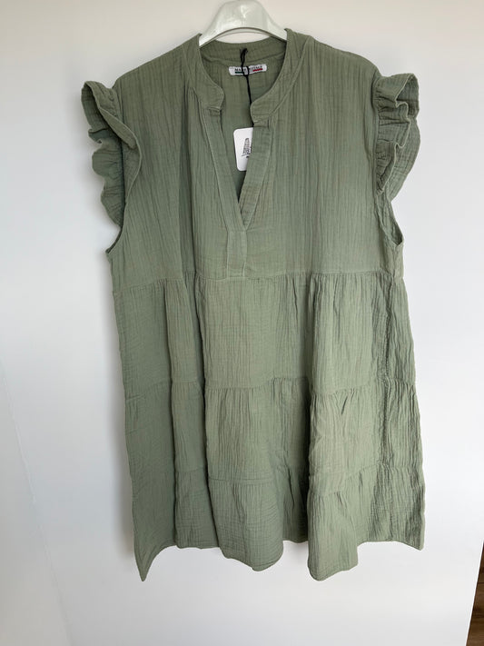 Musselin Kurzarm-Kleid "Evi" (khaki)