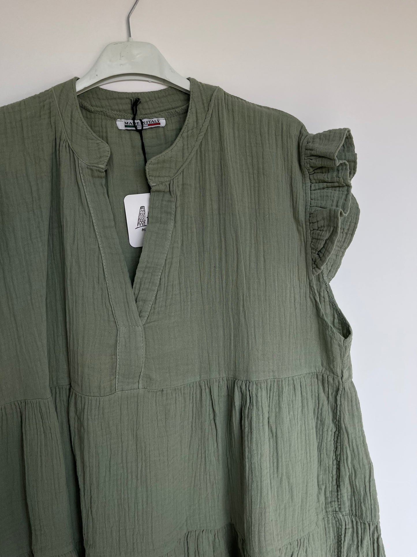 Musselin Kurzarm-Kleid "Evi" (khaki)