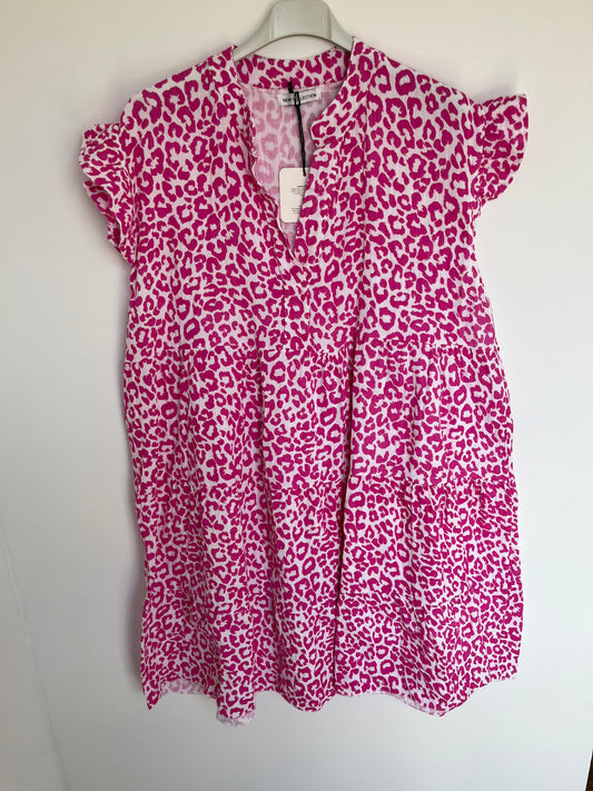 Musselin Kurzarm-Kleid "Evi" Leo (pink)