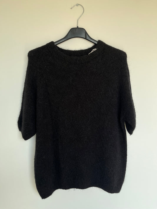 Kurzarm-Pullover Alpaca Wolle "Sofia" (schwarz)