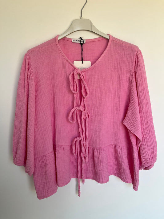 Musselin Bluse Schleifen "Jessica" (pink)