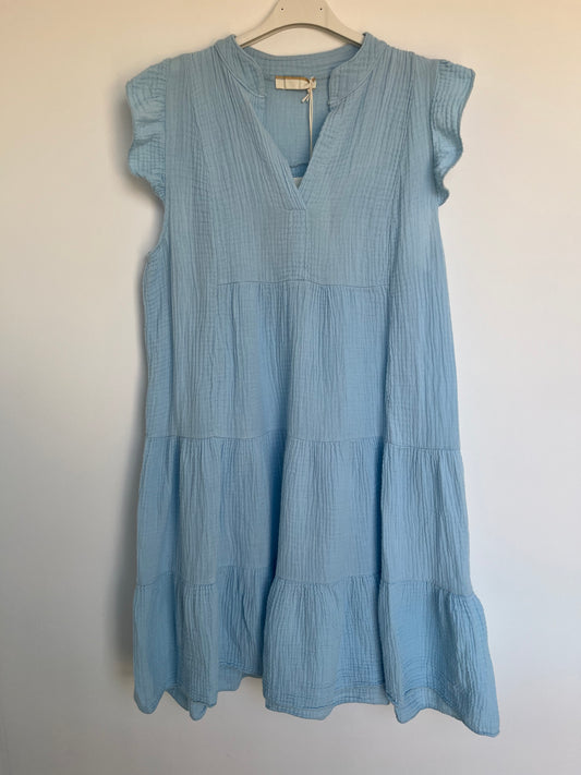 Musselin Kurzarm-Kleid "Evi" -schmal- (hellblau)