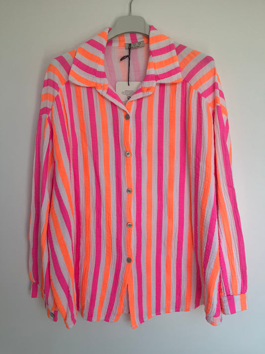 SALE Musselin Bluse Streifen "Kathi"(pink-orange)