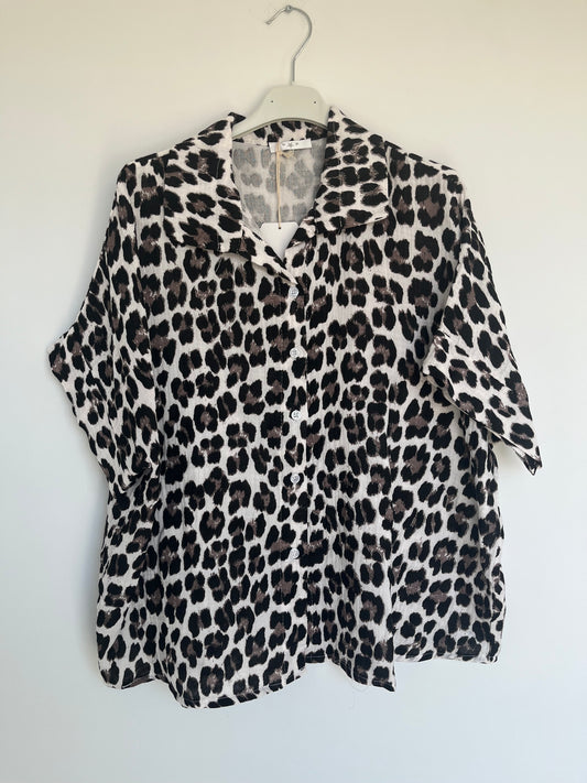 SALE Musselin Kurzarm Bluse Leo (braun)
