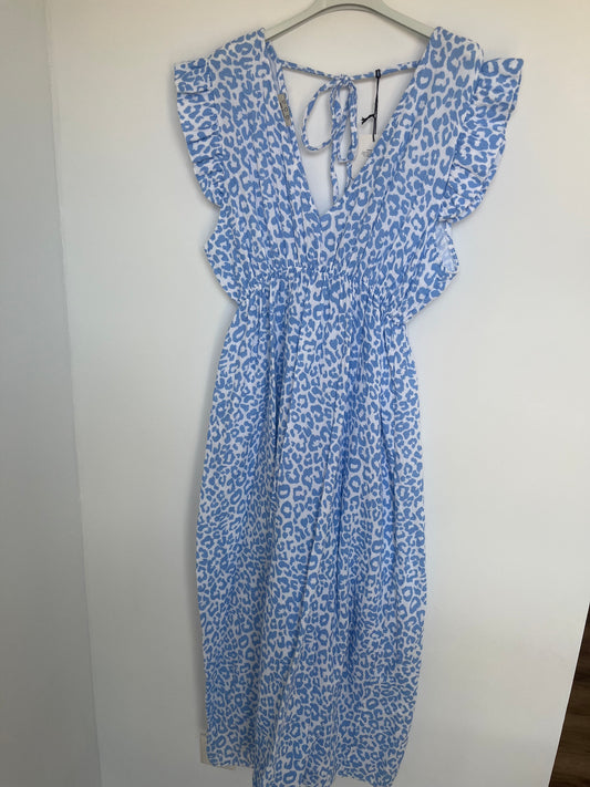 Musselin Kurzarm-Kleid "Lena" Leo (weiß-hellblau)