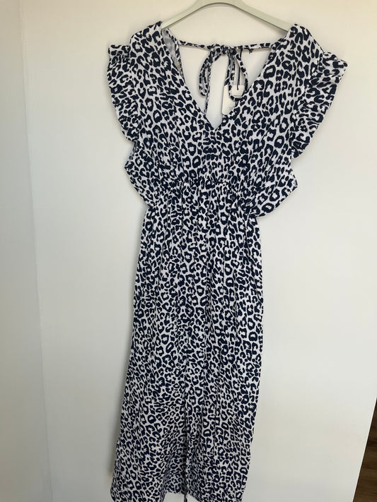 Musselin Kleid "Lena" (Leo - weiß-dunkelblau)