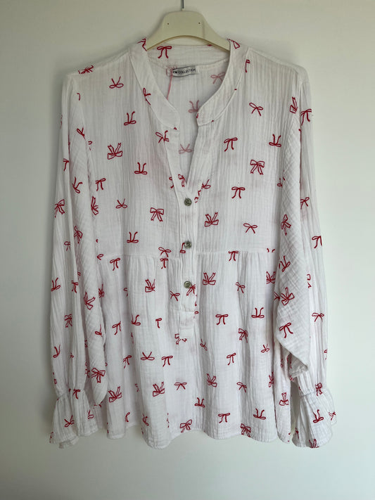 SALE Musselin Bluse Schleifen "Schleifi" (weiß)