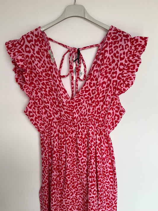 Musselin Kurzarm-Kleid "Lena" Leo (rosa-rot)